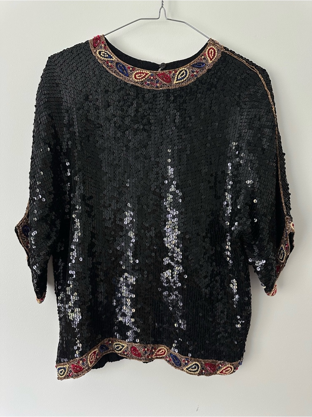 100% pure silk. Vintage Carolyne Barton Night Black sequin blouse size small